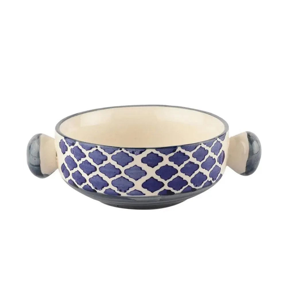 Hand Painted Mughal Blue Designer Ceramic Bowl Set With Handle Set Of 6