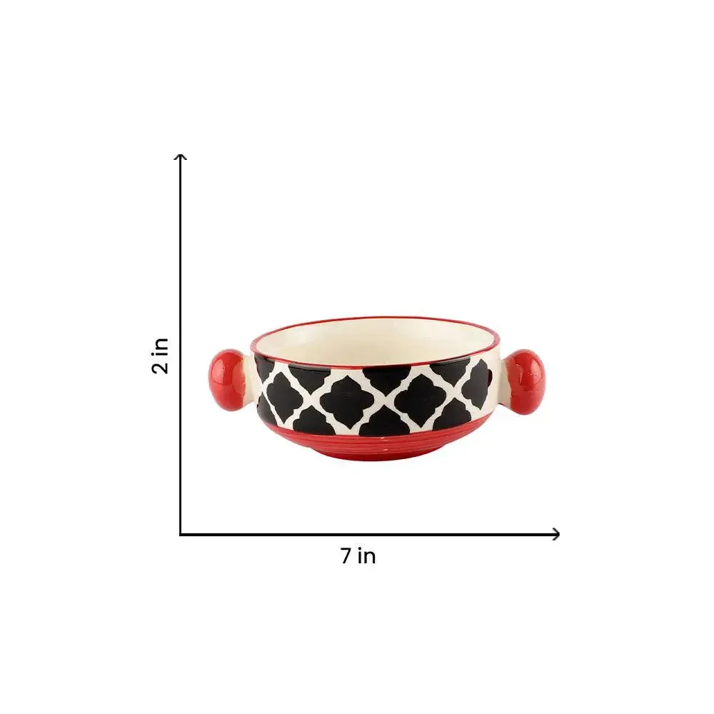 Hand Painted Mughal Designer Ceramic Bowl Set With Handle Set Of 6