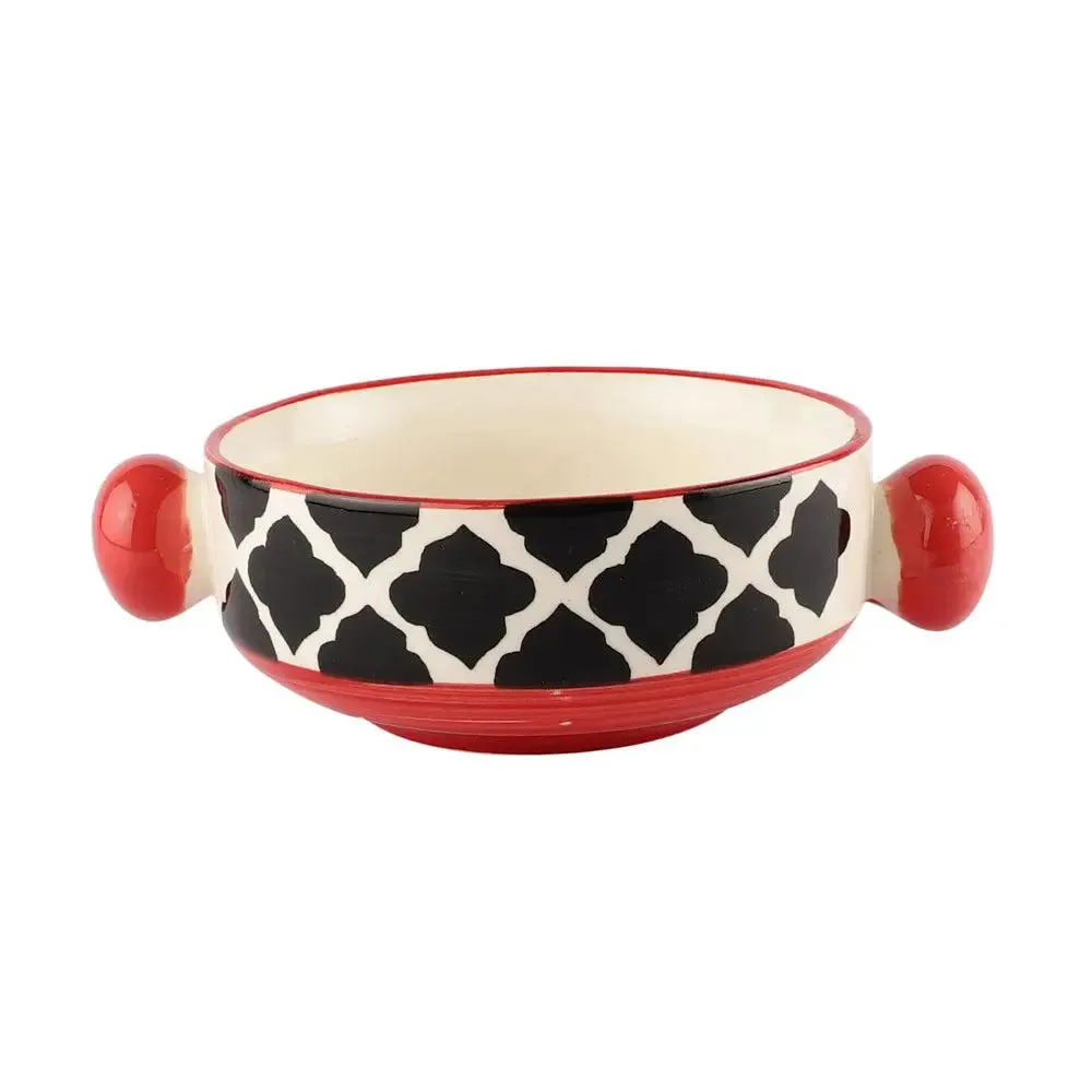 Hand Painted Mughal Designer Ceramic Bowl Set With Handle Set Of 6
