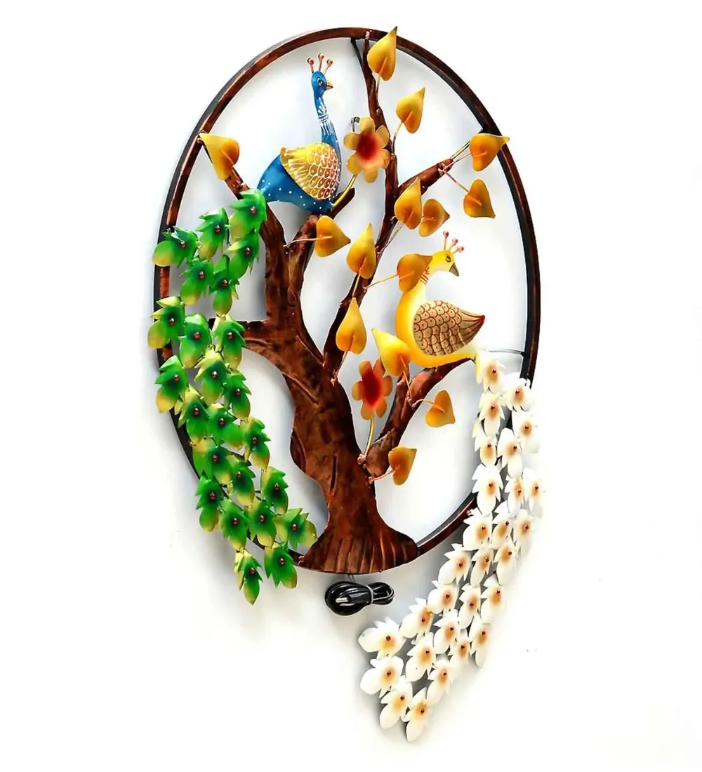 Hand-painted Peacock Metal Wall Art for Living Room