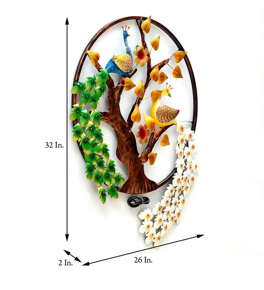 Hand-painted Peacock Metal Wall Art for Living Room