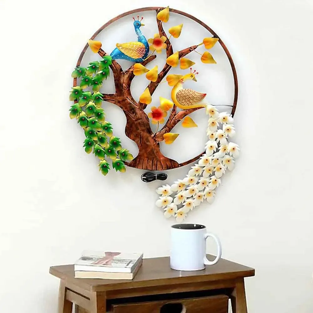Hand-painted Peacock Metal Wall Art for Living Room