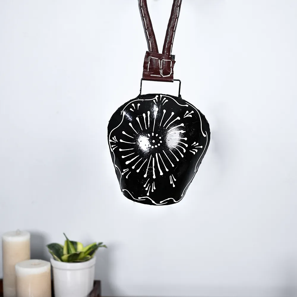 Hand Painted Rustic Vintage Black Hanging Indoor and Outdoor Bell Set Of 1