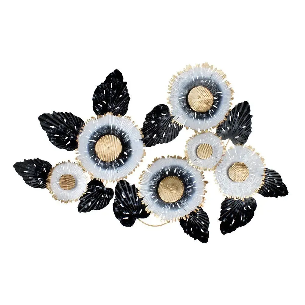 Handcrafted Black & White Sun Flower Metal Wall Art for Living Room
