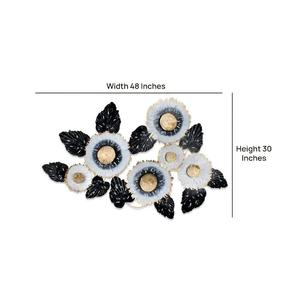 Handcrafted Black & White Sun Flower Metal Wall Art for Living Room