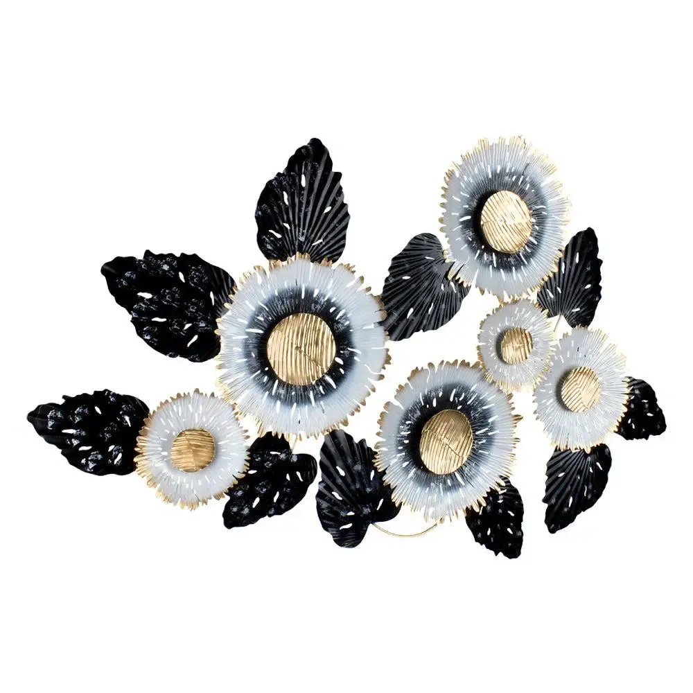 Handcrafted Black & White Sun Flower Metal Wall Art for Living Room