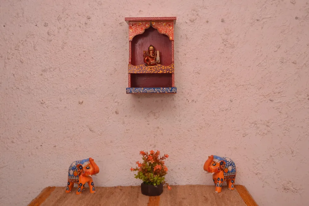 Handcrafted Carved Wooden Pooja Mandir in Brown Colour