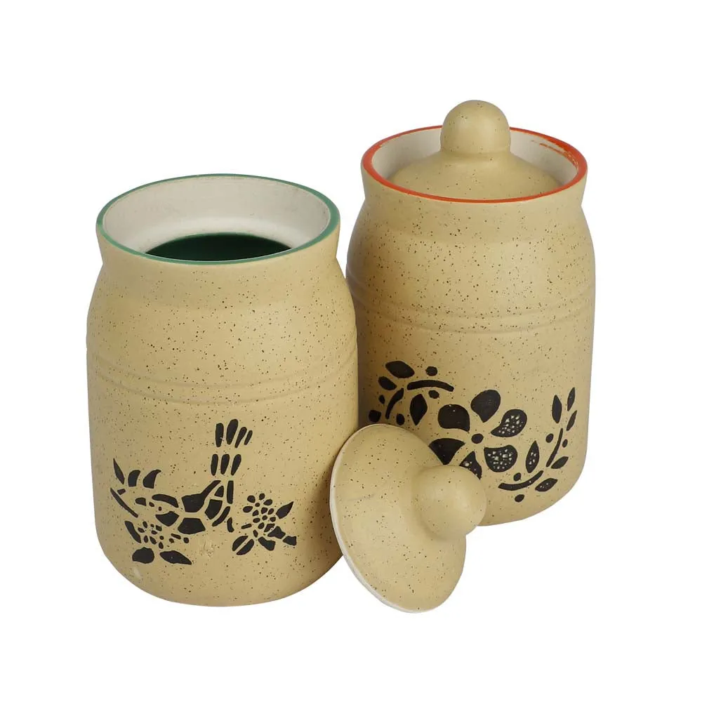 Handcrafted Ceramic Chrome Yellow Pickle Jars 500ml Set Of 2