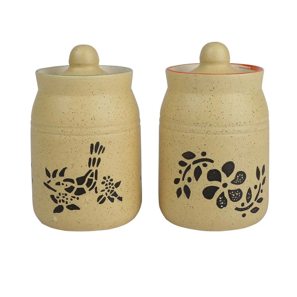 Handcrafted Ceramic Chrome Yellow Pickle Jars 500ml Set Of 2