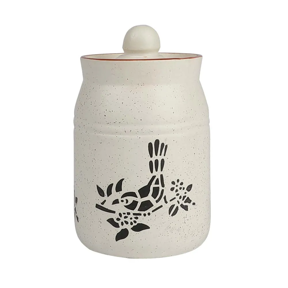 Handcrafted Ceramic Off White Pickle Jars 500ml Set Of 2