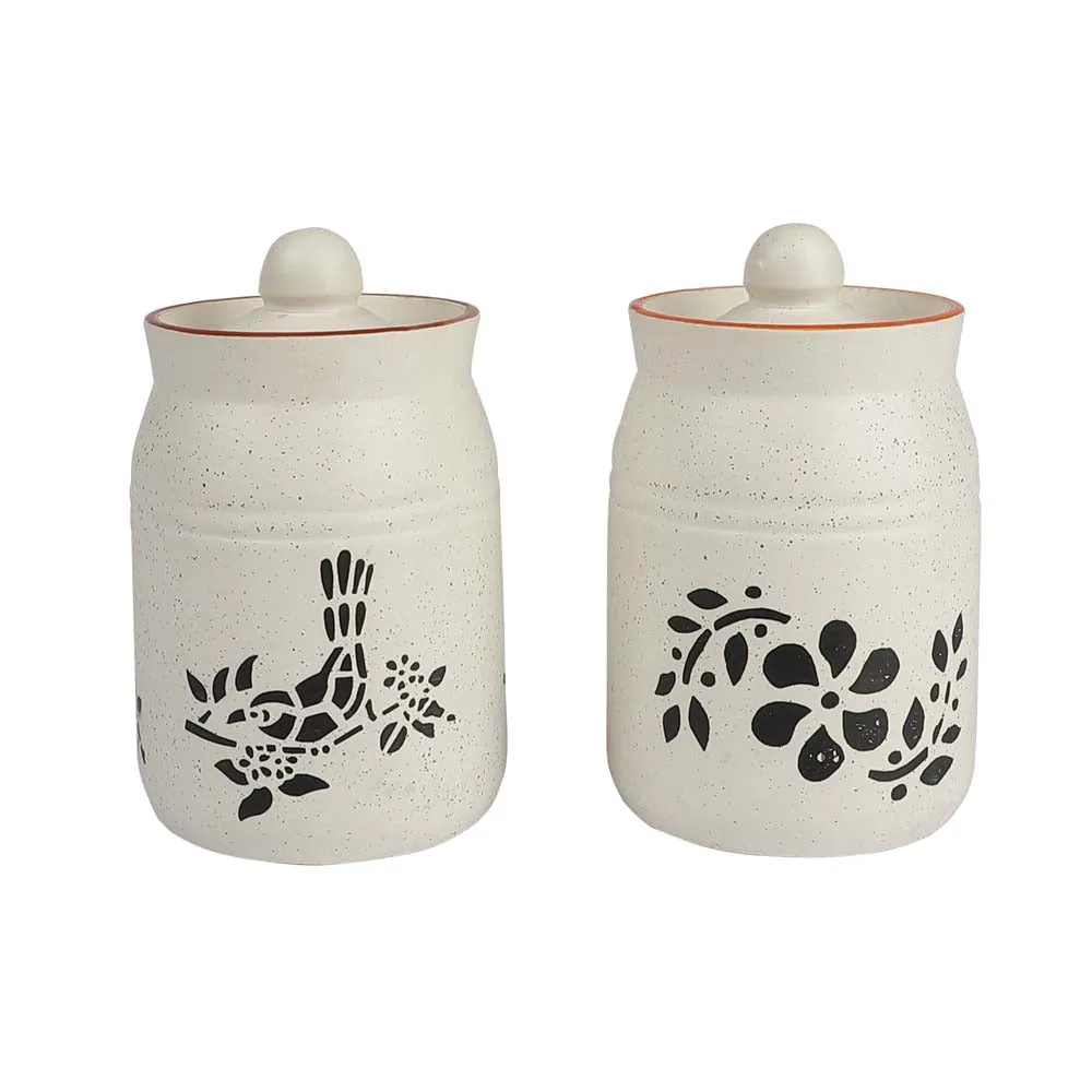 Handcrafted Ceramic Off White Pickle Jars 500ml Set Of 2