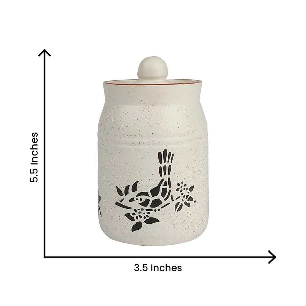 Handcrafted Ceramic Off White Pickle Jars 500ml Set Of 2