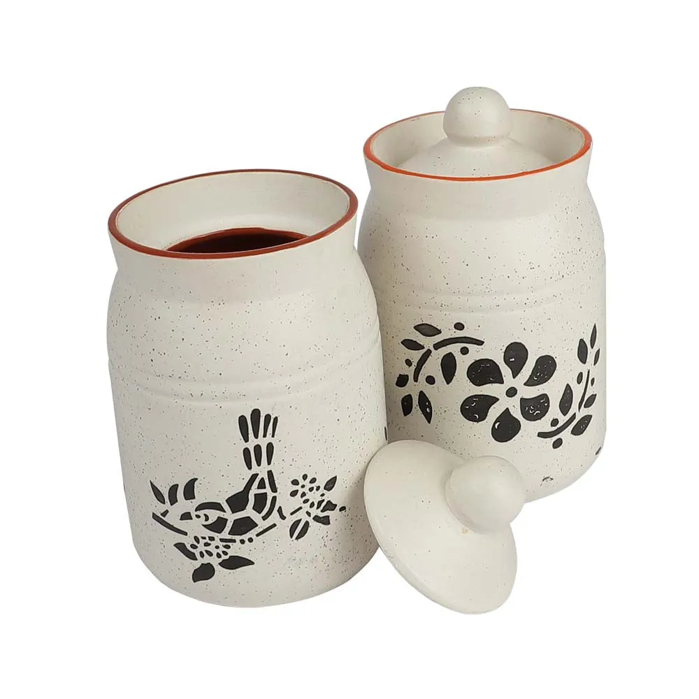 Handcrafted Ceramic Off White Pickle Jars 500ml Set Of 2