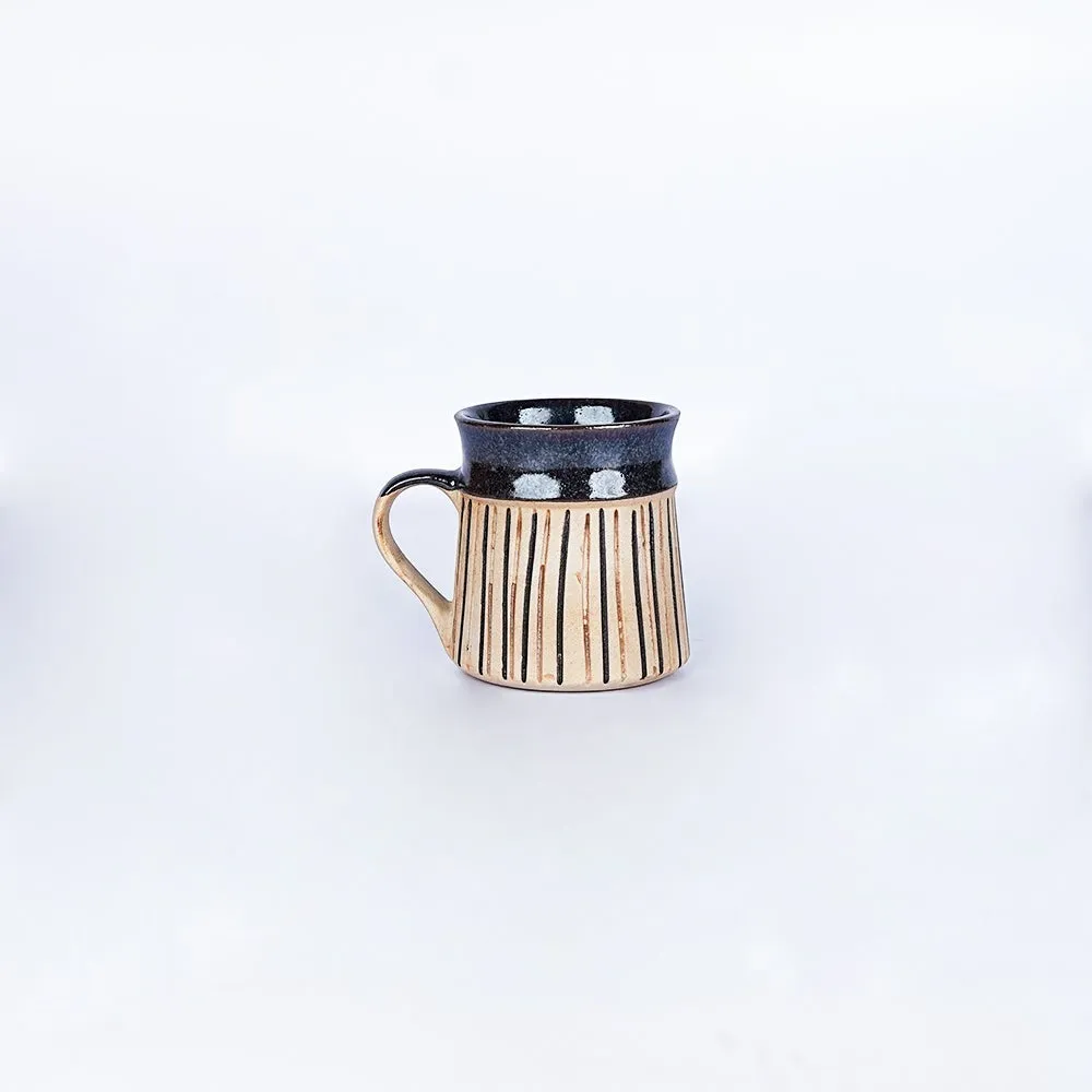 Handcrafted Design Blue Stripped Ceramic Tea/Coffee Mugs Set of 2