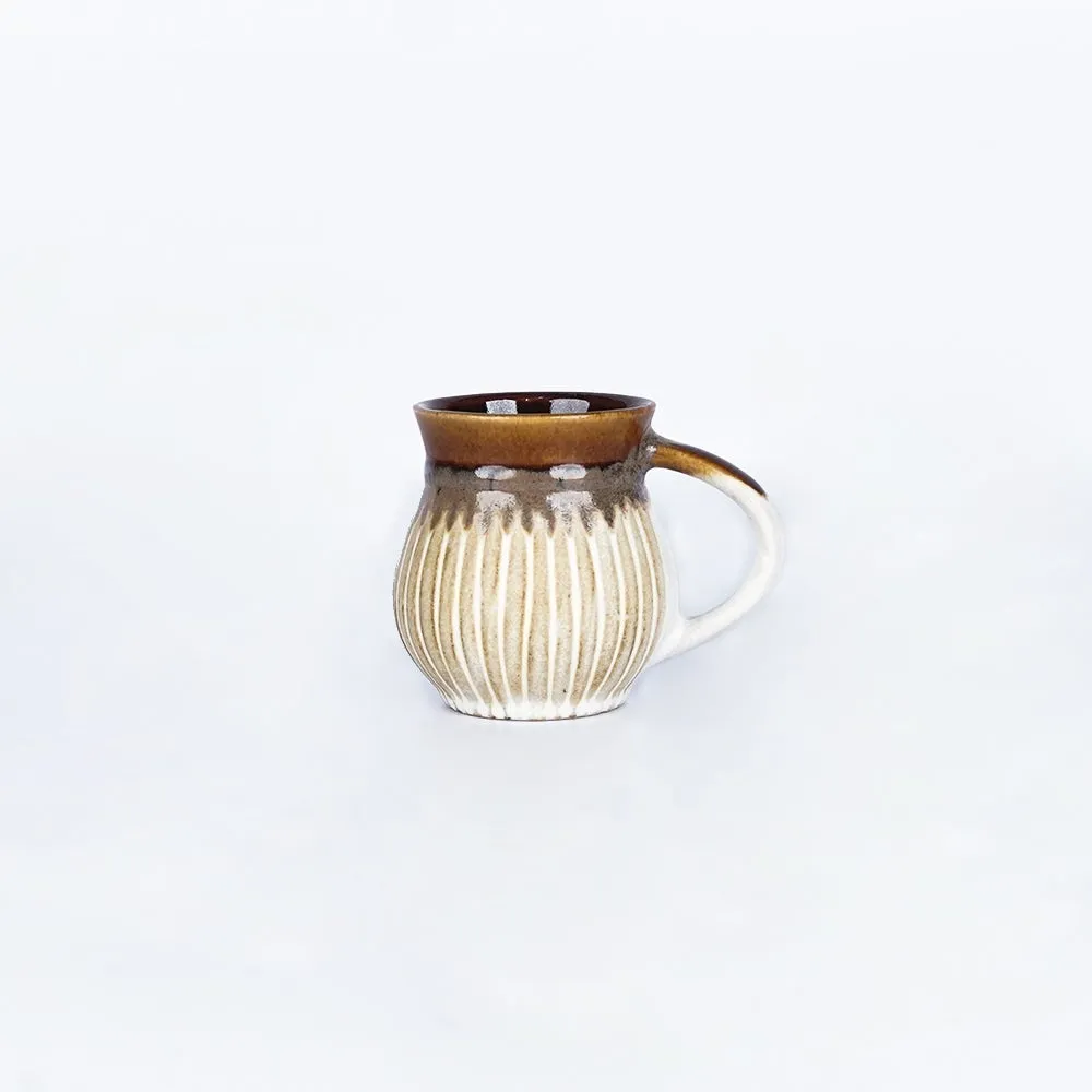 Handcrafted Design Pot Motif Ceramic Mugs Set of 2 Single Piece