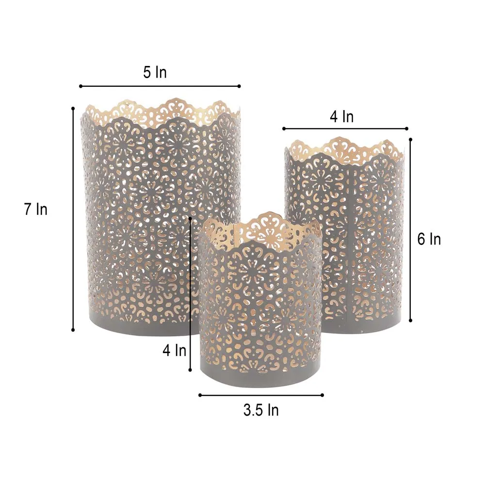 Handcrafted Golden & Black Metal Tea Light Candle Holders Set Of 3