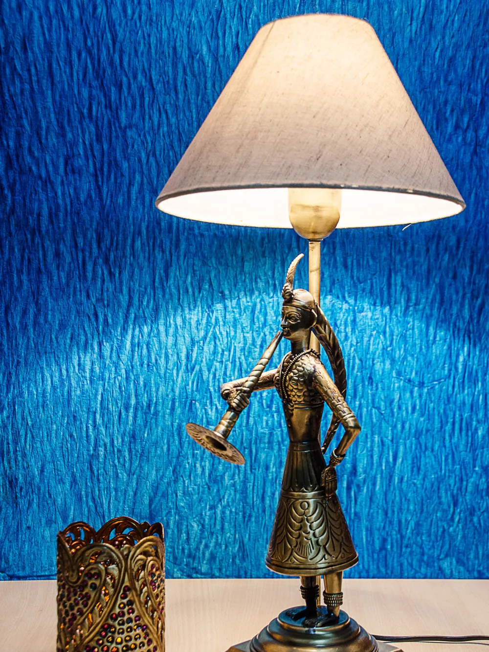 Handcrafted Golden Figurine With Clarinet Tapered Table Lamp
