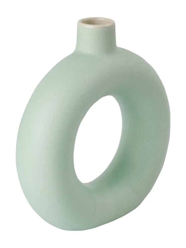 Handcrafted Matte Mint Green Donut Flower Vase Single Piece