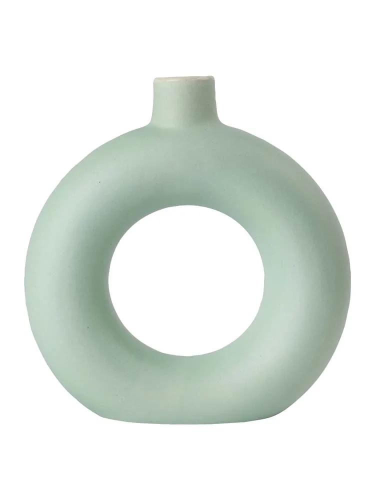 Handcrafted Matte Mint Green Donut Flower Vase Single Piece