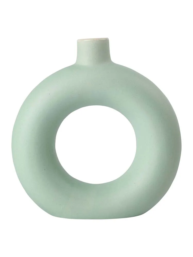 Handcrafted Matte Mint Green Donut Flower Vase Single Piece