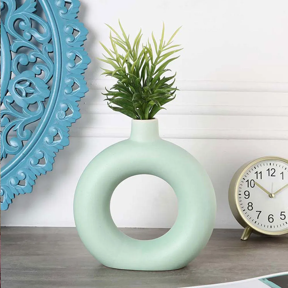 Handcrafted Matte Mint Green Donut Flower Vase Single Piece