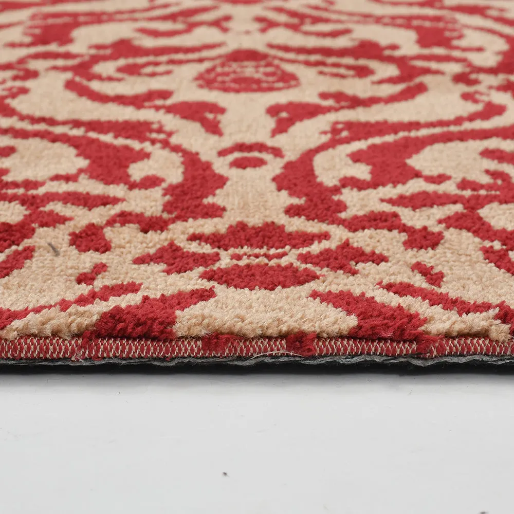 Handcrafted Red and Beige Ethnic Motif Polyester Carpet 2X5