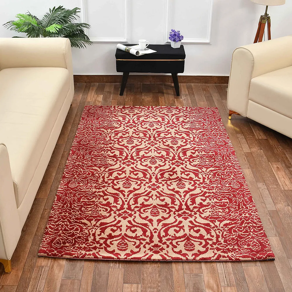 Handcrafted Red and Beige Ethnic Motif Polyester Carpet 2X5