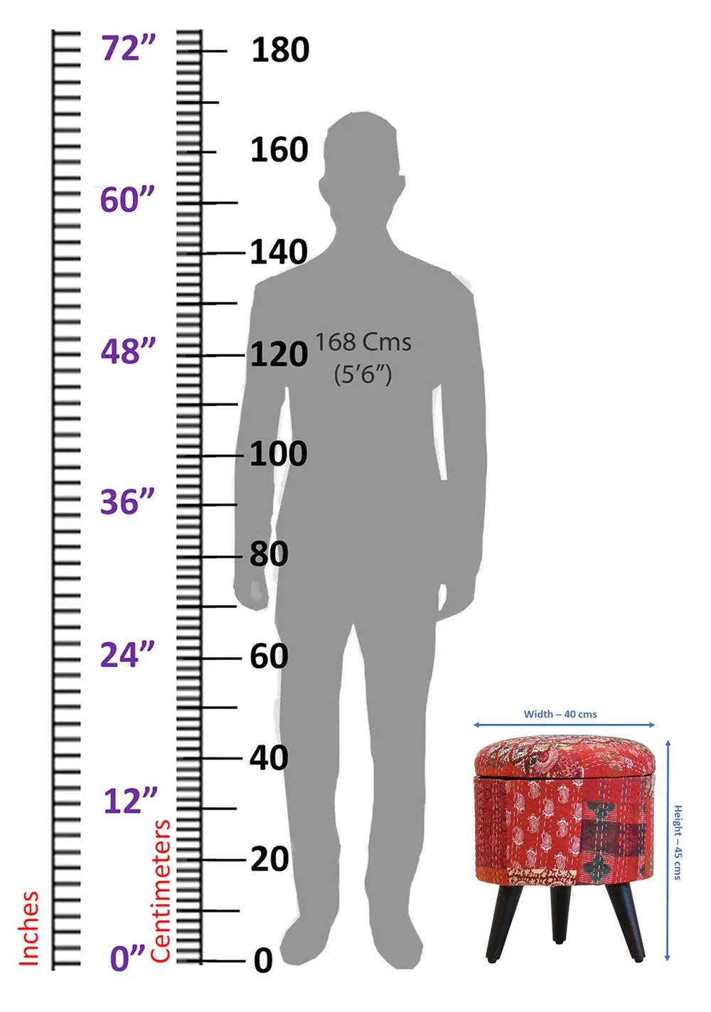 Handcrafted Red Kantha Gudri Patchwork Upholstery Solid Wooden Ottoman