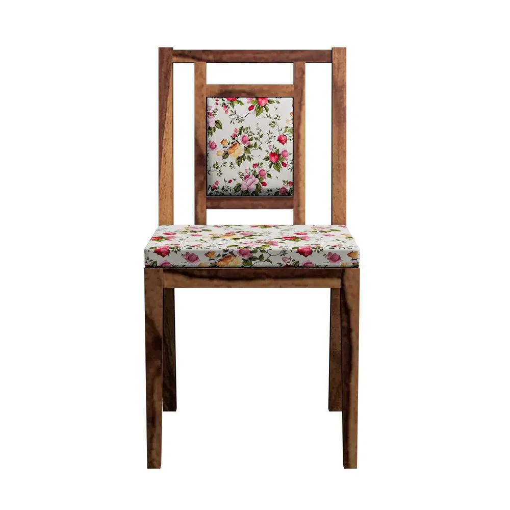 Handcrafted Sheesham Wood Dining Table 4 Seater with Floral Printed Padded Seats