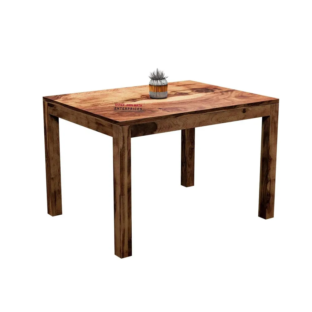 Handcrafted Sheesham Wood Dining Table 4 Seater with Floral Printed Padded Seats