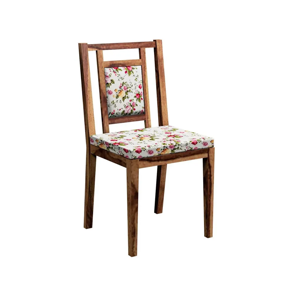 Handcrafted Sheesham Wood Dining Table 4 Seater with Floral Printed Padded Seats