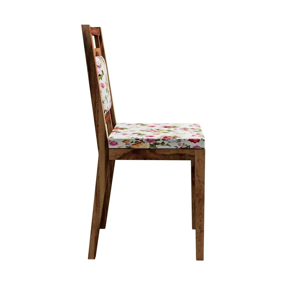 Handcrafted Sheesham Wood Dining Table 4 Seater with Floral Printed Padded Seats
