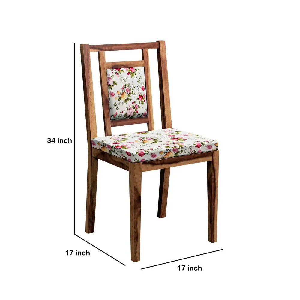 Handcrafted Sheesham Wood Dining Table 4 Seater with Floral Printed Padded Seats