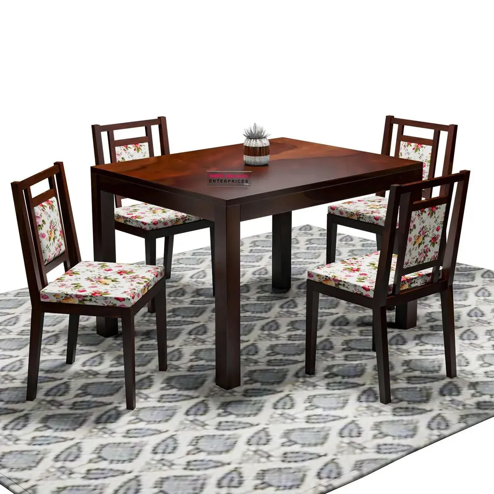 Handcrafted Sheesham Wood Dining Table 4 Seater with Padded Seats
