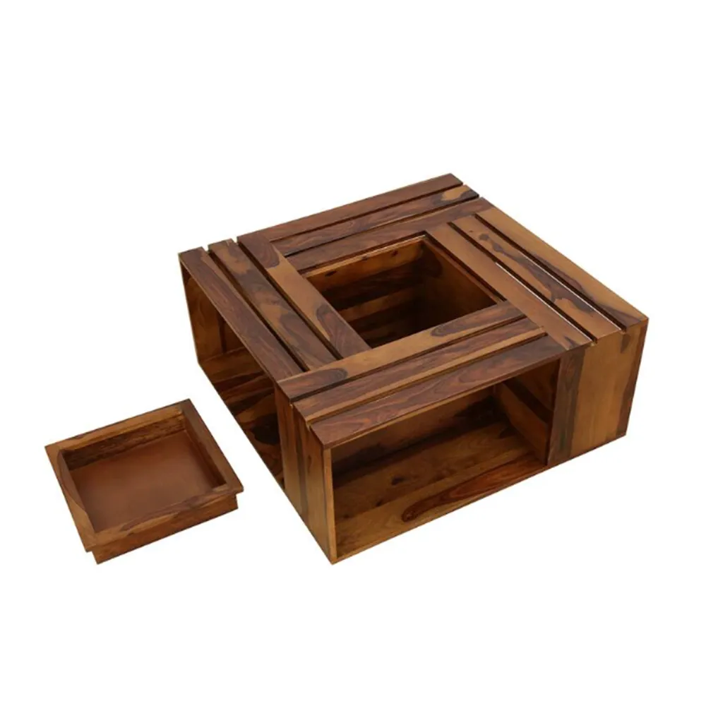 Handcrafted Sheesham Wooden Storage Centre Table