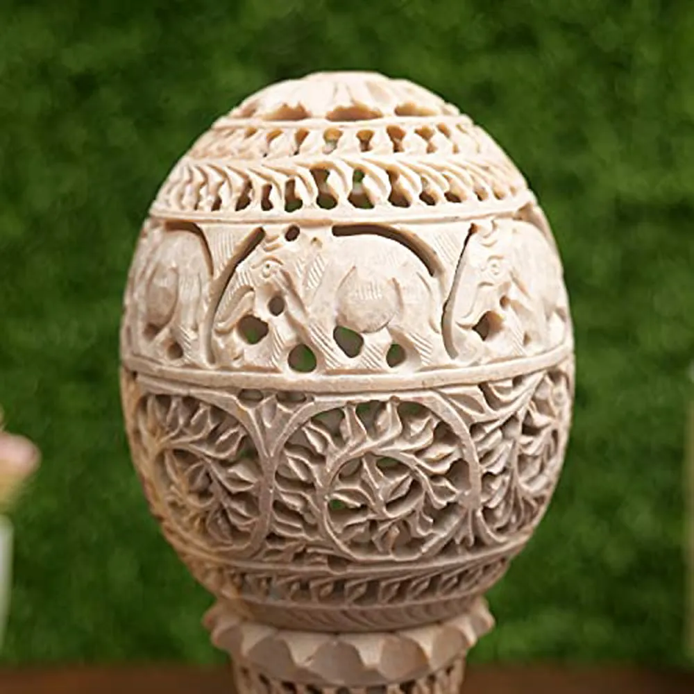 Handcrafted Stunning Soapstone Table Lamp for Living Room (Without Bulb)