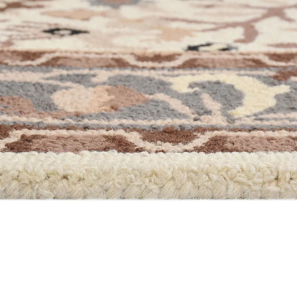Handcrafted Traditional Print Ivory Coloured Hand Tufted Wool Carpet 4X6