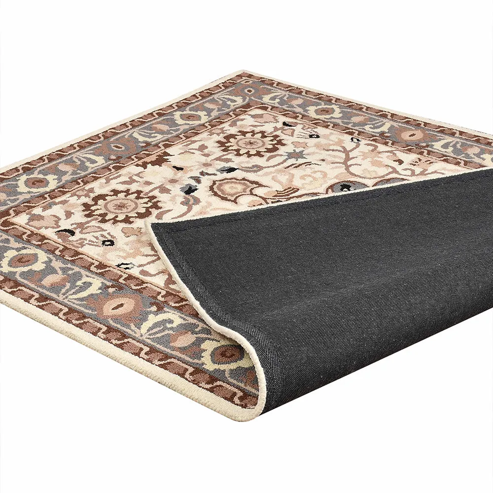 Handcrafted Traditional Print Ivory Coloured Hand Tufted Wool Carpet 4X6