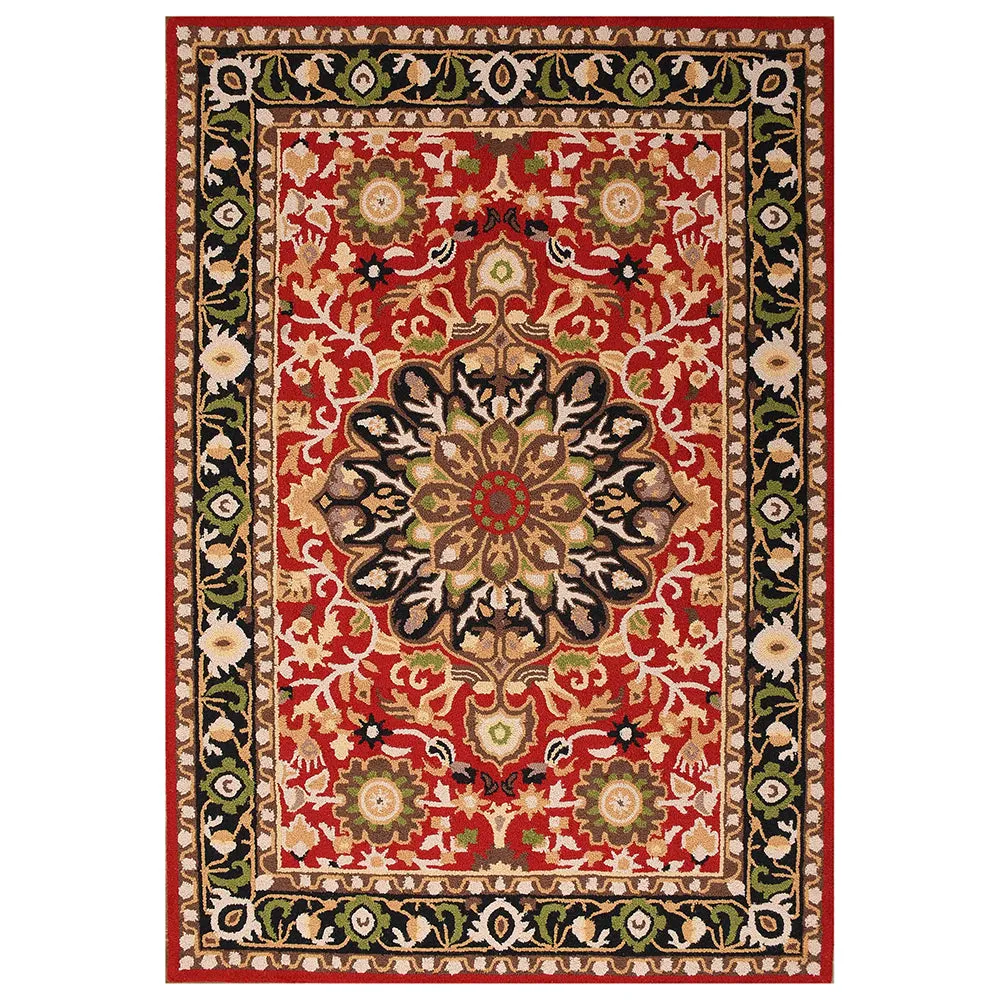 Handcrafted Traditional Print Red Hand Tufted Wool Carpet 4X6