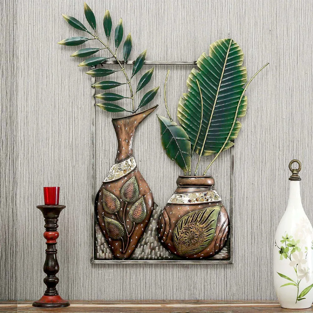 Handcrafted Vases In A Frame Metal Wall Decor
