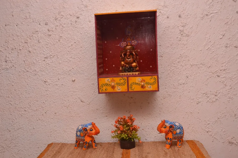 Handcrafted Wooden Pooja Mandir in Red Colour