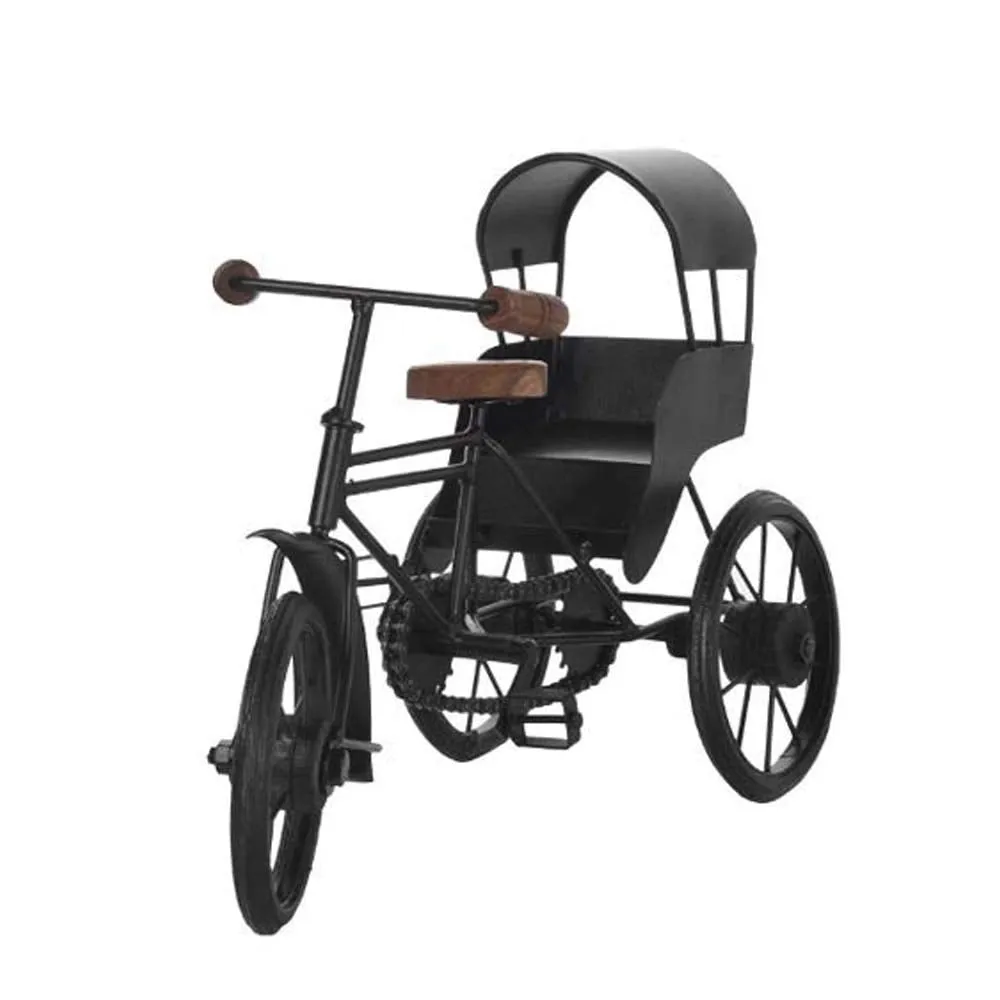 Handcrafted Wrought Iron Miniature Rickshaw Showpiece