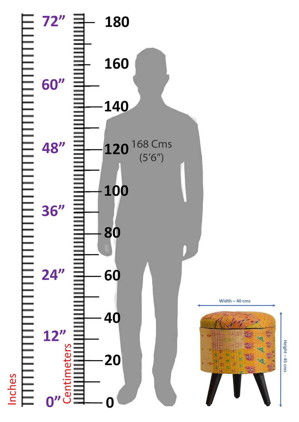 Handcrafted Yellow Kantha Gudri Patchwork Upholstery Solid Wooden Ottoman