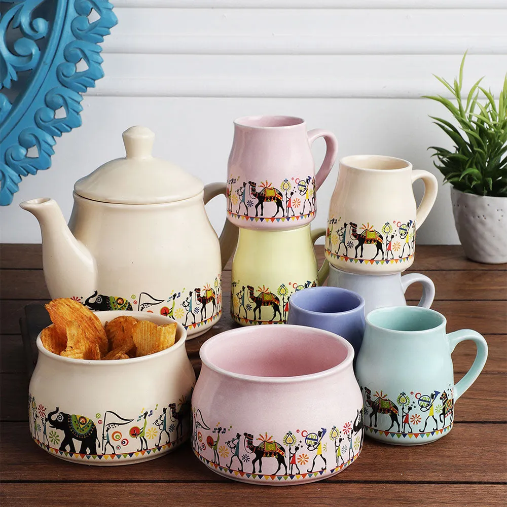 Handmade Ceramic Multicolor Camel Designer Kettle Set Of 10