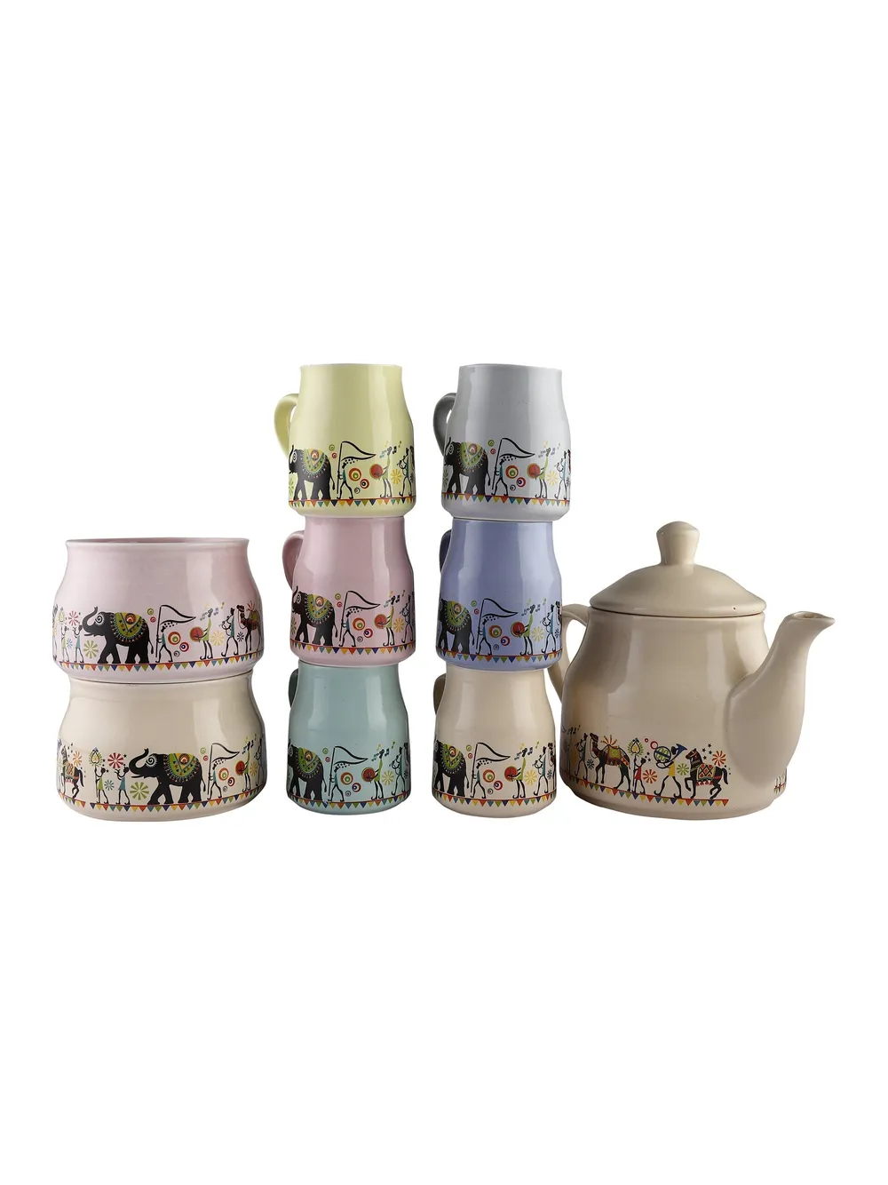 Handmade Ceramic Multicolor Camel Designer Kettle Set Of 10