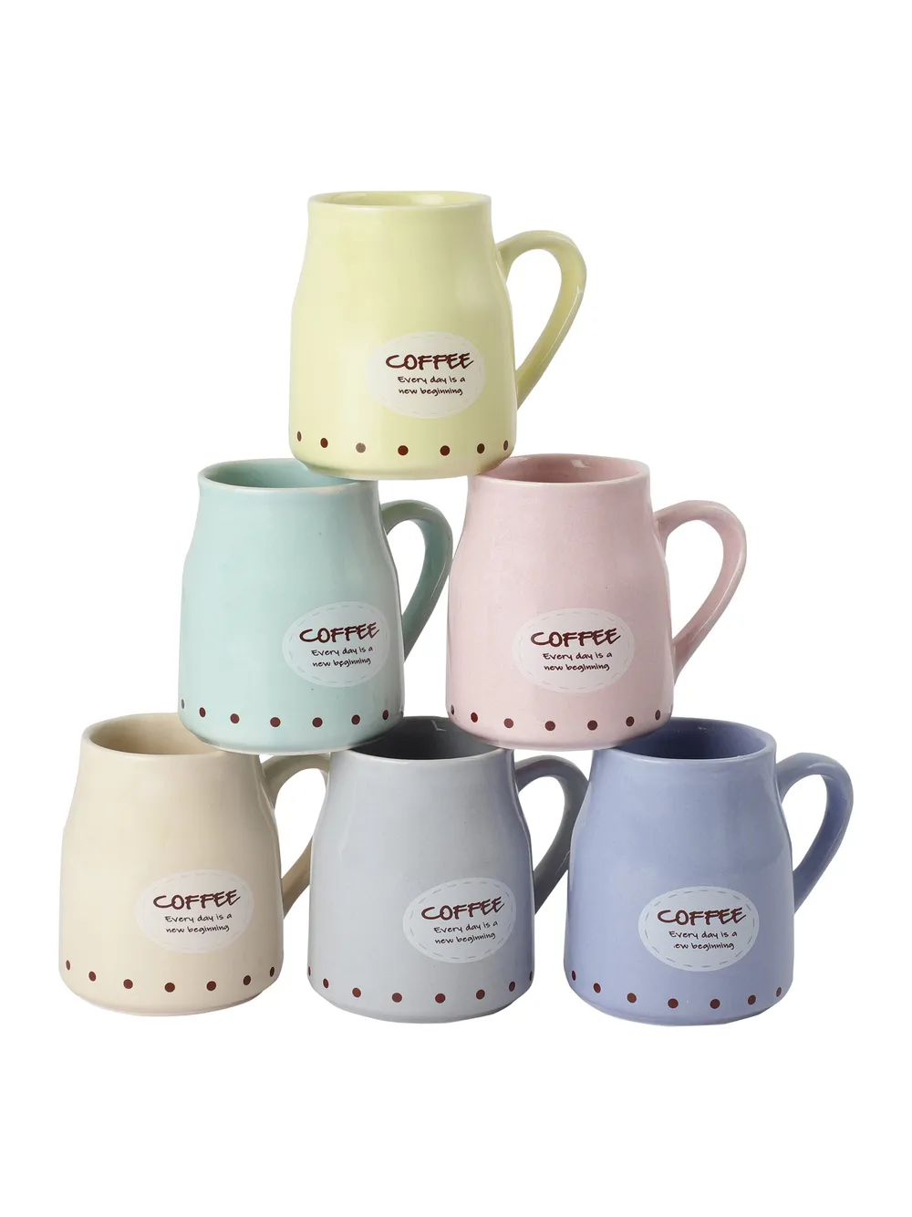Handmade Ceramic Multicolor Flask Cane Shape Coffee Mugs Set Of 6