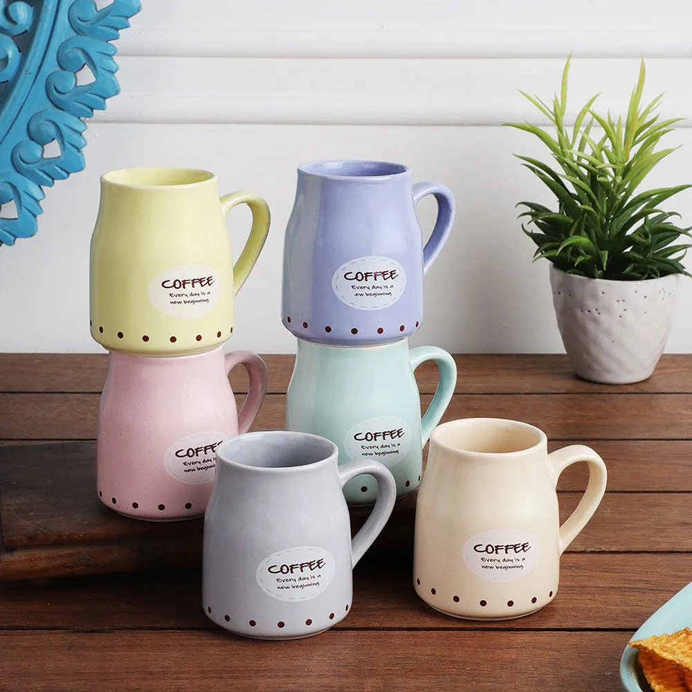 Handmade Ceramic Multicolor Flask Cane Shape Coffee Mugs Set Of 6