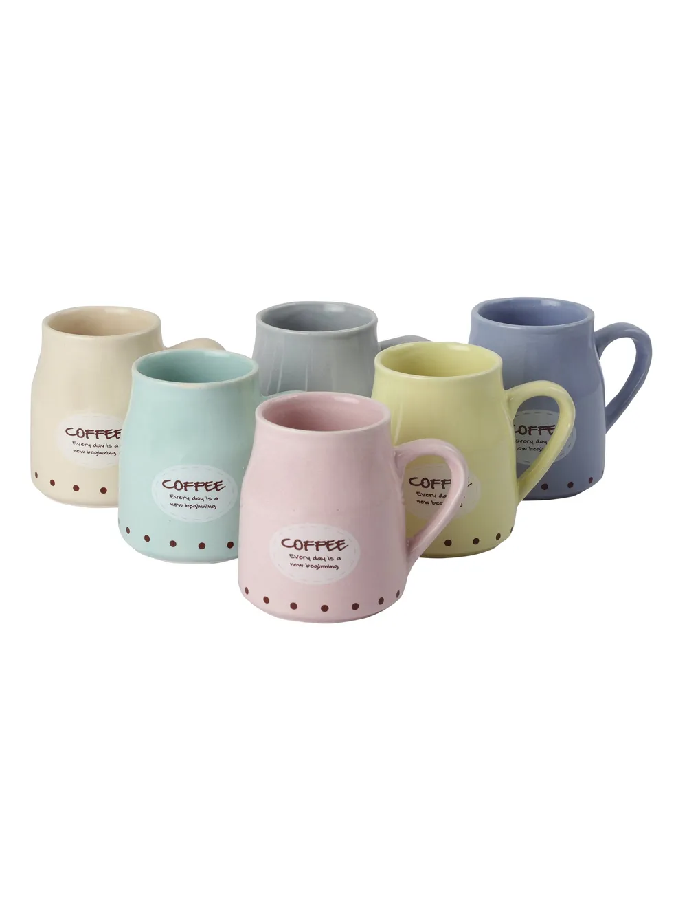 Handmade Ceramic Multicolor Flask Cane Shape Coffee Mugs Set Of 6
