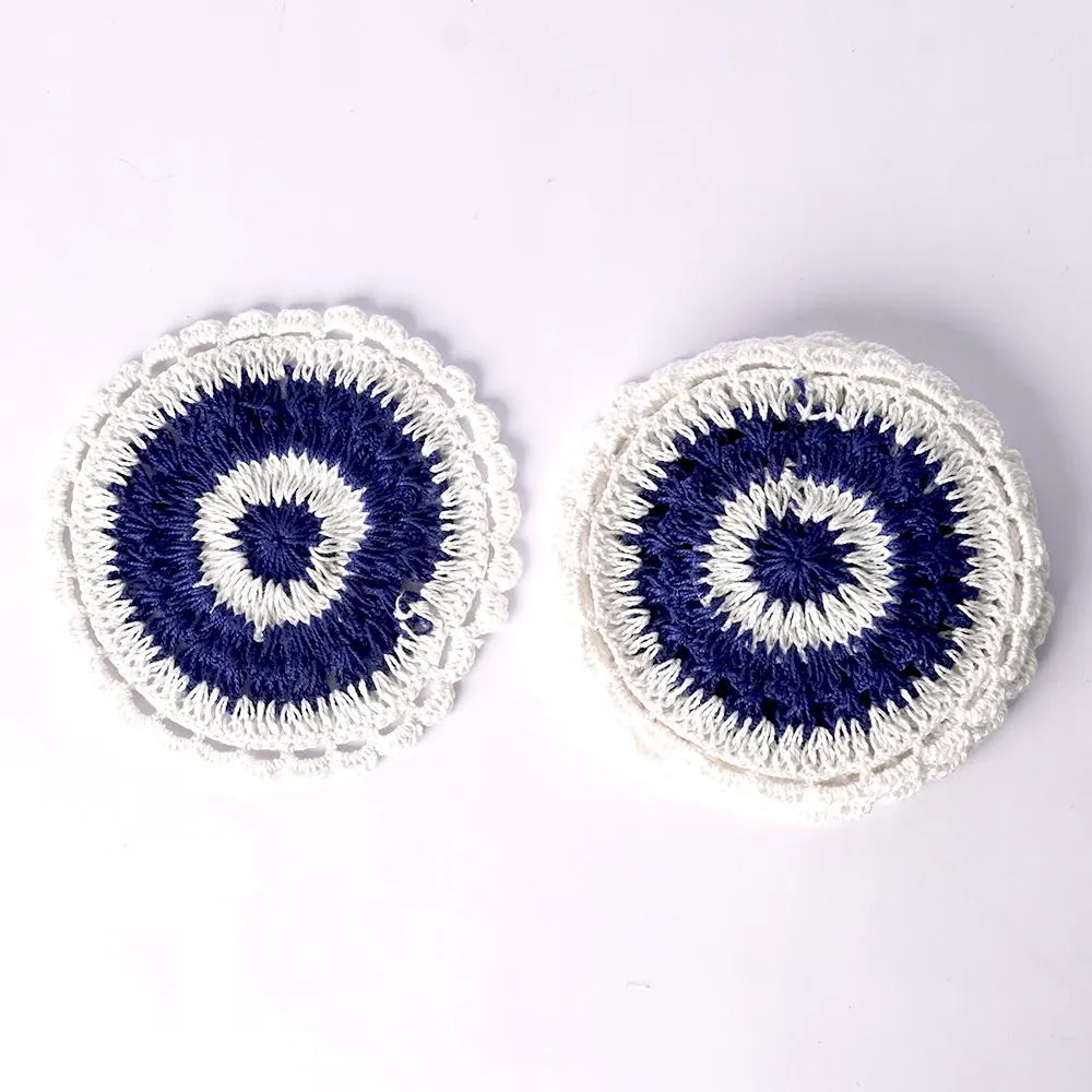 Handmade Crochet Table Coasters Set of 6 ~Blue&White