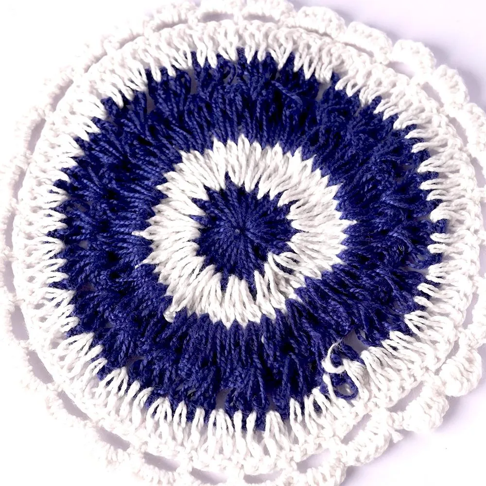 Handmade Crochet Table Coasters Set of 6 ~ Coral&Off White